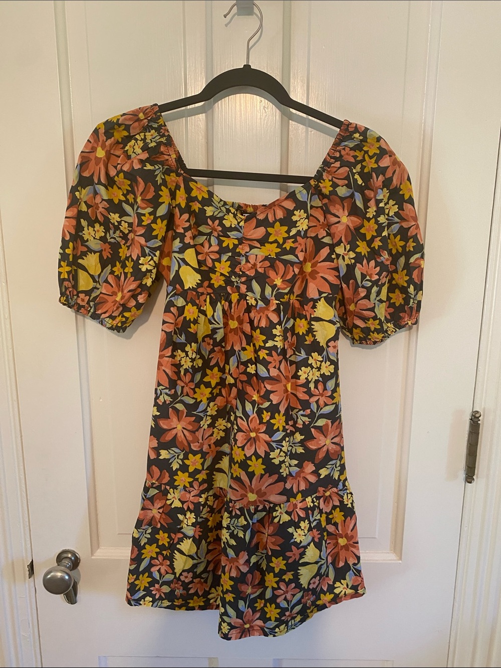 Billabong Black Mini Dress with Coral and Yellow Floral Print